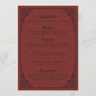 Red Gothic Victorian Damask Wedding Menu Cards