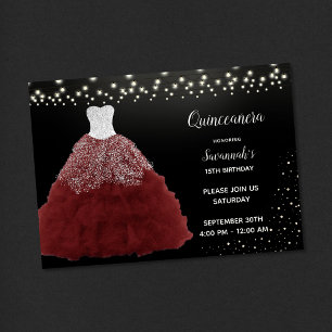 Red Gown String Lights Quinceanera Invitation