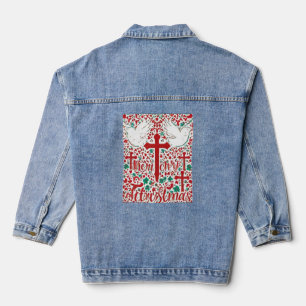 "Red Grace: Dove-Inspired Christian Front Design" Denim Jacket