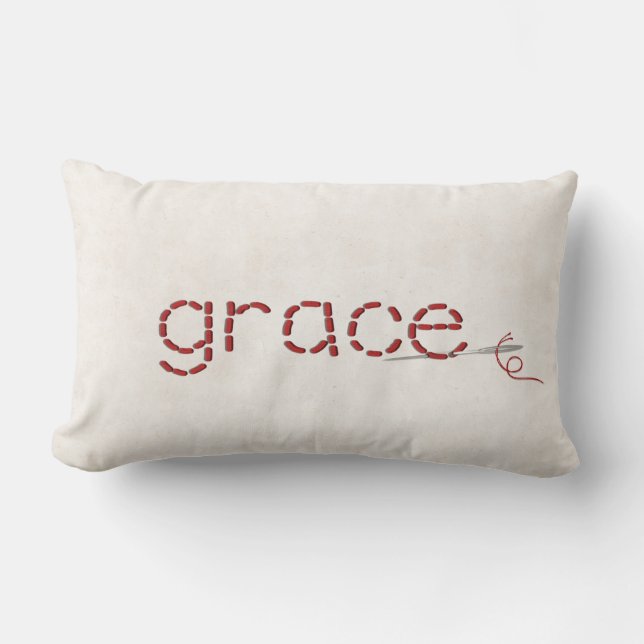 red GRACE text stitch with needle Lumbar Cushion (Front)