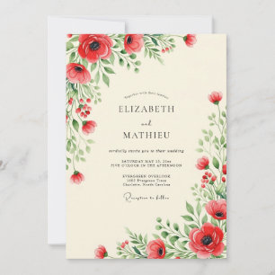 Red Graceful Wildflower Wedding Invitation