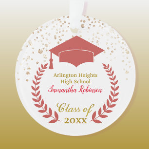 Red Grad Cap and Laurel Graduation Ornament