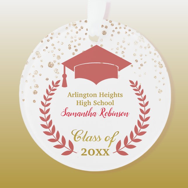 Red Grad Cap and Laurel Graduation Ornament (Creator Uploaded)