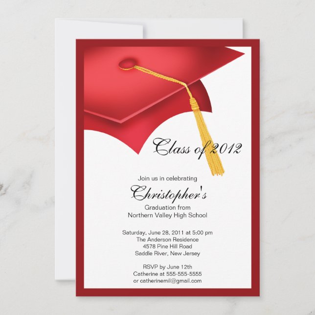 Red Grad Cap Graduation Party Invitation (Front)