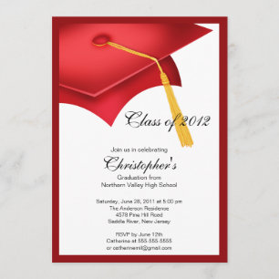 Red Grad Cap Graduation Party Invitation