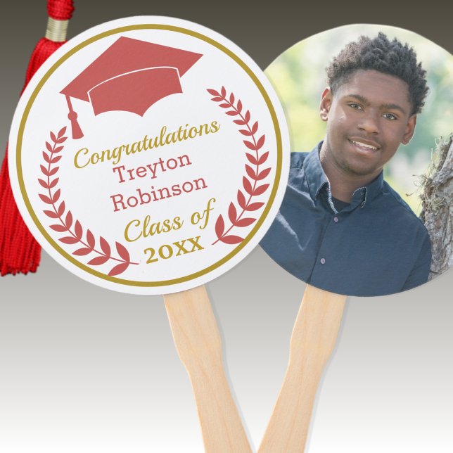 Red Grad Cap Graduation Photo Hand Fan (Creator Uploaded)