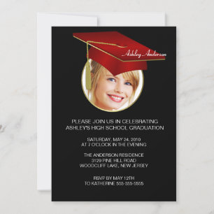 Red Grad Cap Photo Graduation Invitation