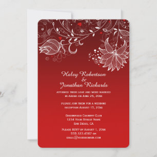 Red Gradient Abstract White Flowers Red Hearts Invitation