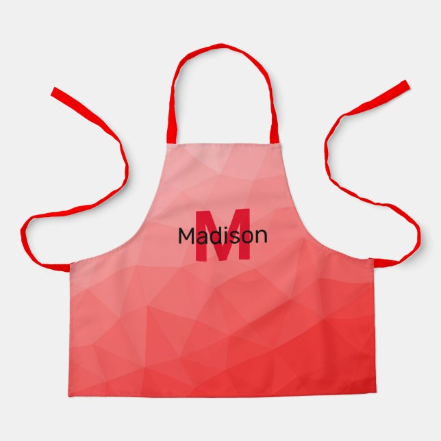 Red gradient geometric mesh pattern Monogram Apron (Front)