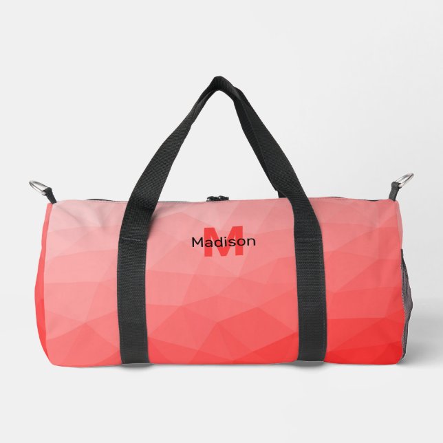 Red gradient geometric mesh pattern Monogram Duffle Bag (Front)