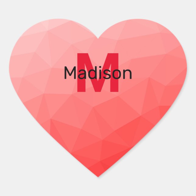 Red gradient geometric mesh pattern Monogram Heart Sticker (Front)