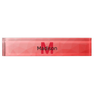 Red gradient geometric mesh pattern Monogram Nameplate