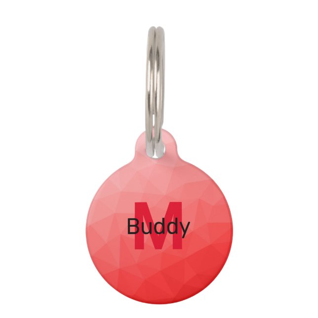 Red gradient geometric mesh pattern Monogram Pet Tag (Front)