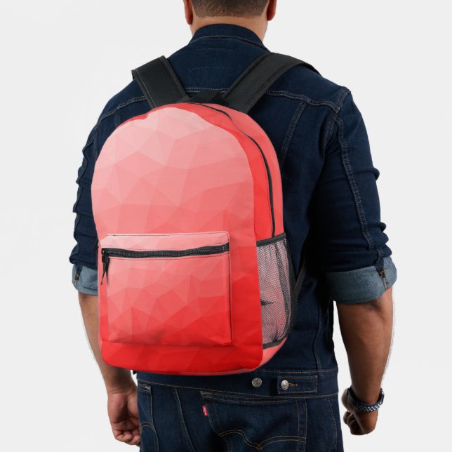Red gradient geometric mesh pattern printed backpack (Insitu (Model))