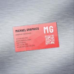 Red gradient geometric mesh pattern QR code Magnetic Business Card