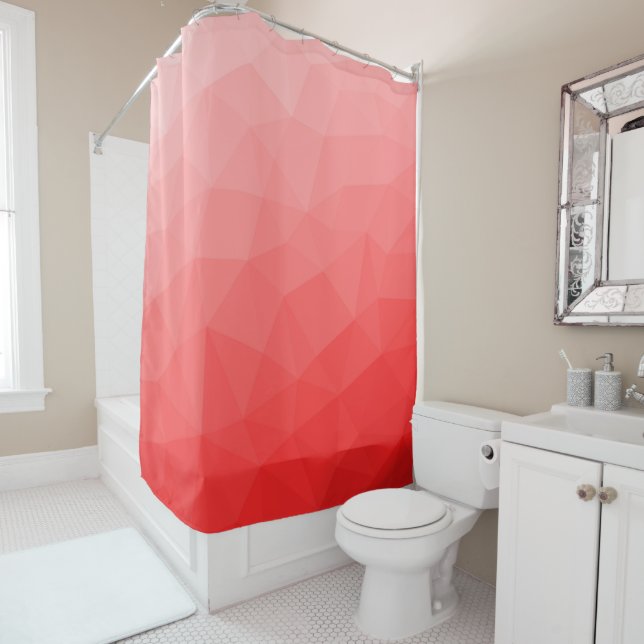 Red gradient geometric mesh pattern shower curtain (In Situ)
