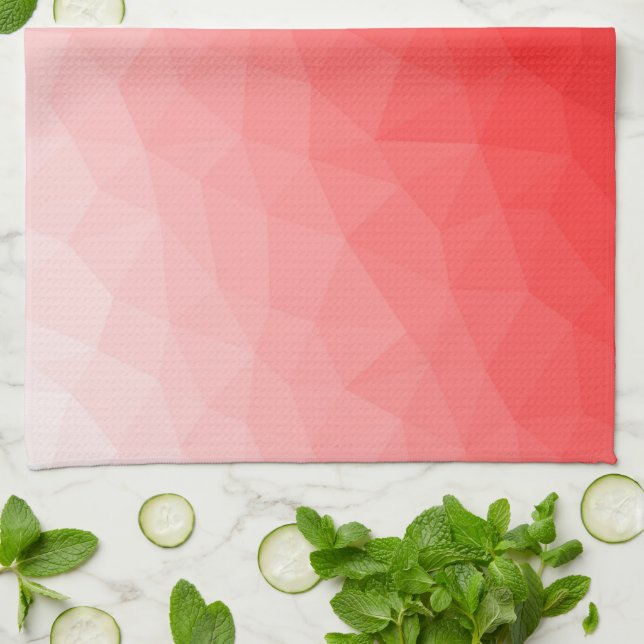 Red gradient geometric mesh pattern tea towel (Folded)