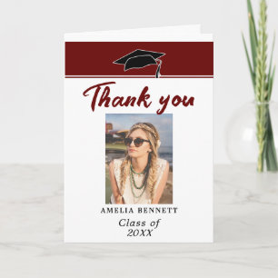 Red Graduate Cap Graduation Photo Thank you Card
