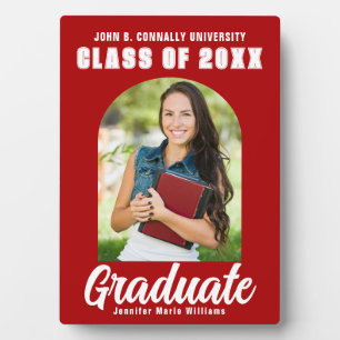 Red Graduate Modern Arch Graduation Party Photo Plaque