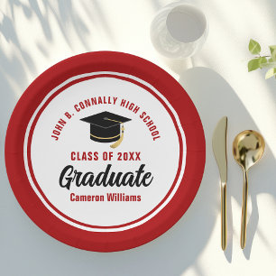 Red Graduate Personalised 2025 Graduation Party Paper Plate