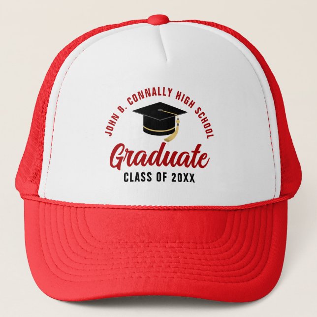 Red Graduate Personalised 2025 Graduation Trucker Hat (Front)