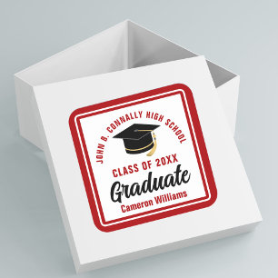 Red Graduate Personalised Graduation Party Square Sticker