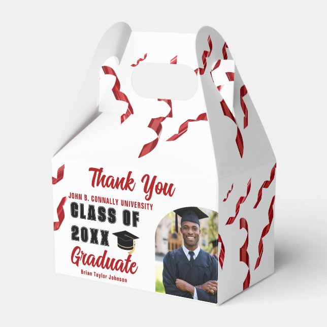 Red Graduate Photo Class of 2025 Graduation Party Favour Box (Front Side)