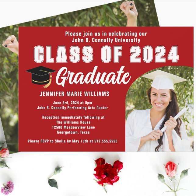 Red Graduate Photo Class of 2025 Graduation Party Invitation (Creator Uploaded)