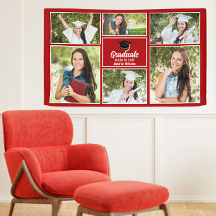 Red Graduate Photo Collage 2025 Graduation Party Banner