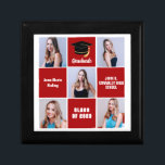 Red Graduate Photo Collage Custom 2023 Graduation Gift Box<br><div class="desc">A classy custom senior graduate photo collage graduation gift box with classic red squares for a high school senior graduating with the class of 2023. Customise with your senior portrait pictures, school name and graduating class under the elegant calligraphy for a great personalised graduation present. It features a 5 photograph...</div>