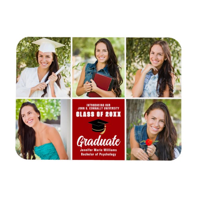 Red Graduate Photo Collage Custom 2023 Graduation  Magnet (Horizontal)