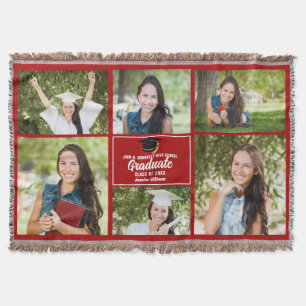 Red Graduate Photo Collage Custom 2025 Graduation Throw Blanket