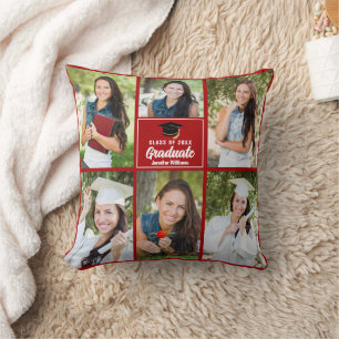 Red Graduate Photo Collage Custom Graduation Cushion