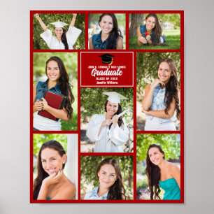 Red Graduate Photo Collage Custom Graduation Party Poster