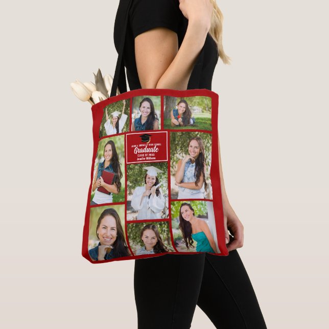 Red Graduate Photo Collage Graduation Gift Tote Bag (Close Up)