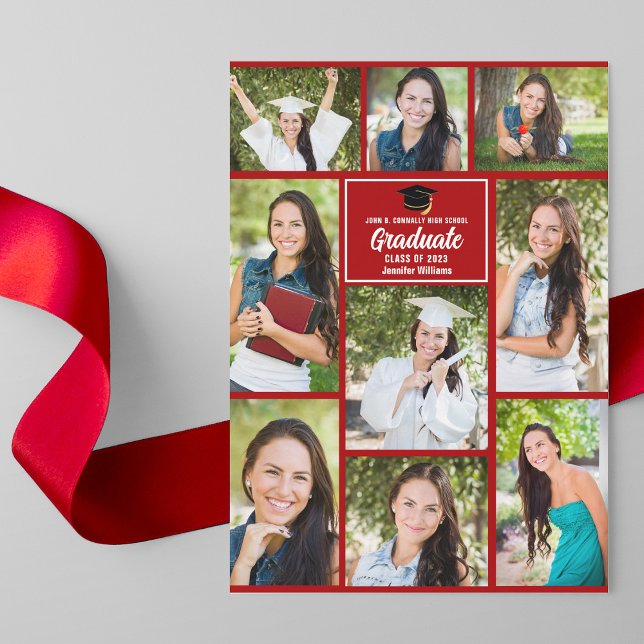 Red Graduate Photo Collage Modern 2025 Graduation Announcement (Creator Uploaded)
