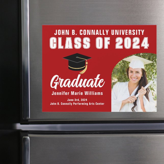 Red Graduate Photo Custom Graduation Magnet Card (Creator Uploaded)