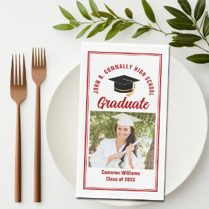 Red Graduate Photo Custom Graduation Party Napkin