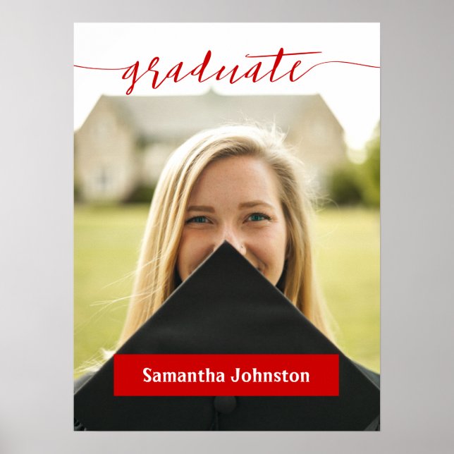 Red Graduate Script Modern Photo Poster (Front)