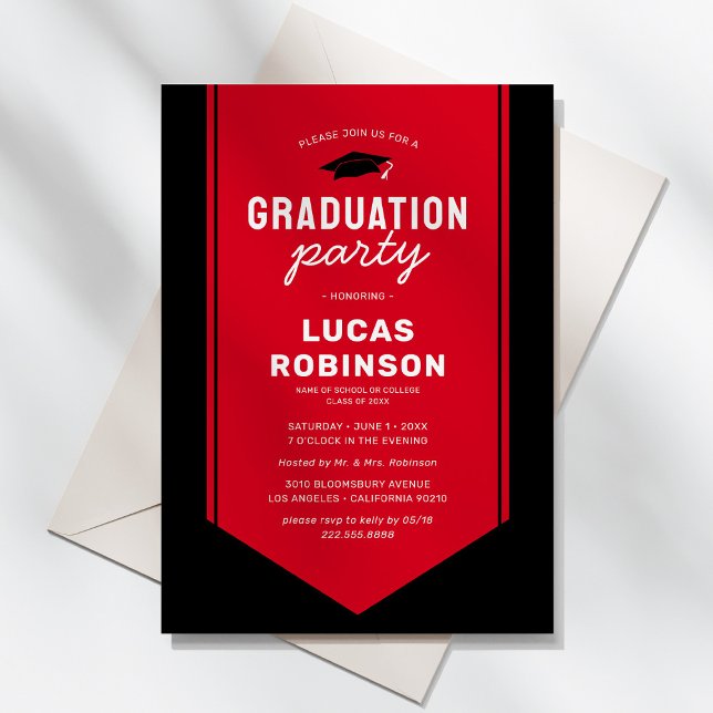 Red Graduate Stole Sash Graduation Party Invitation (Creator Uploaded)
