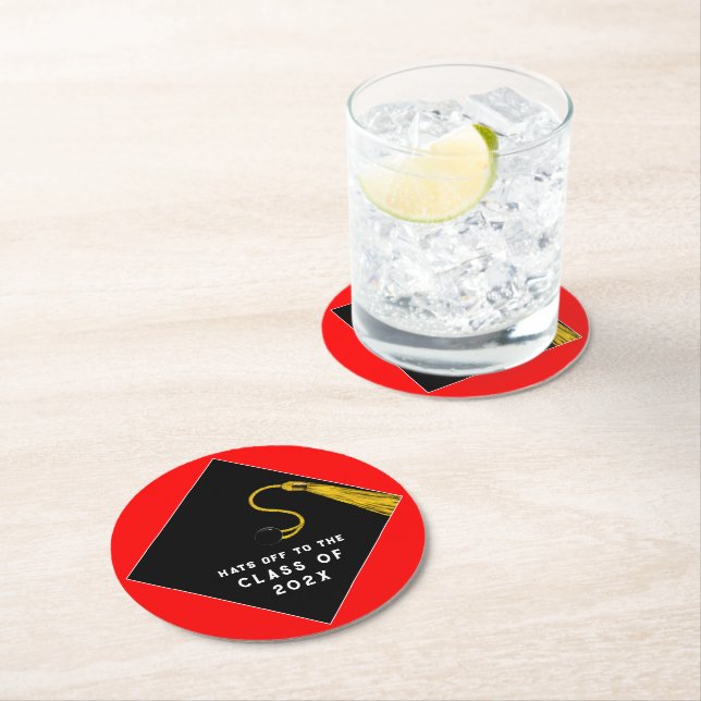 Red Graduation 2025 Round Paper Coaster (Insitu)
