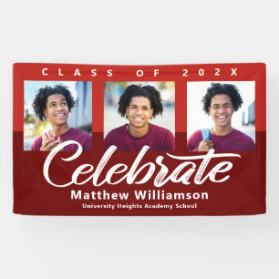 Red Graduation 3 Photo Bold Script Modern Minimal Banner