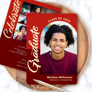 Red Graduation 4 Photo Script Arch Party Real Gold