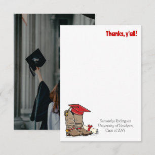 Red Graduation Cap and Cowboy Boot Thank You Card