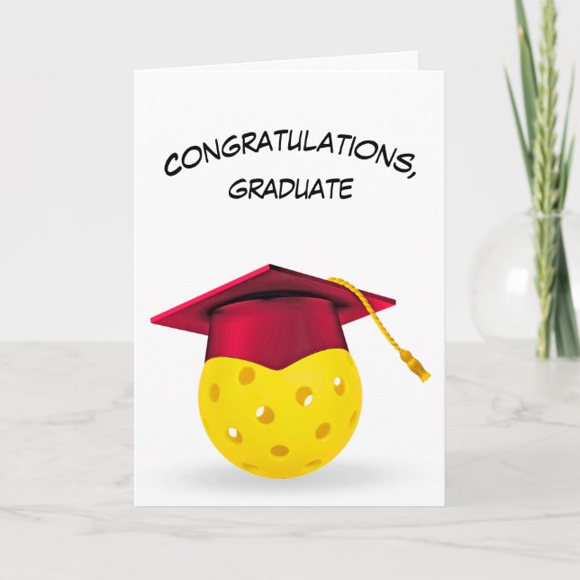 Red Graduation Cap On a Pickleball Card (Front)