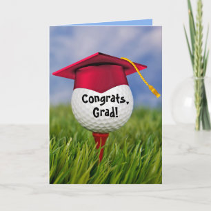 Red Graduation Cap On Golf Ball Card