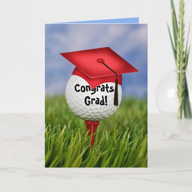 Red Graduation Cap On Golf Ball Card (Front)