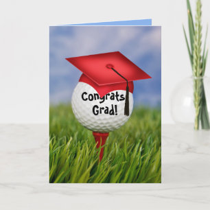 Red Graduation Cap On Golf Ball Card