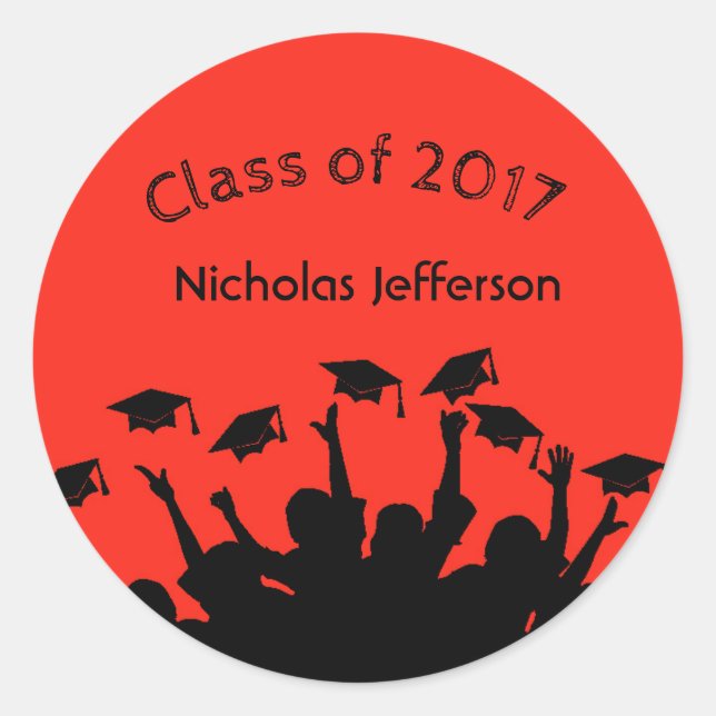 Red Graduation Cap Toss Personalised Sticker (Front)