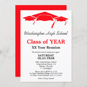 Red Graduation Caps Class Reunion Template